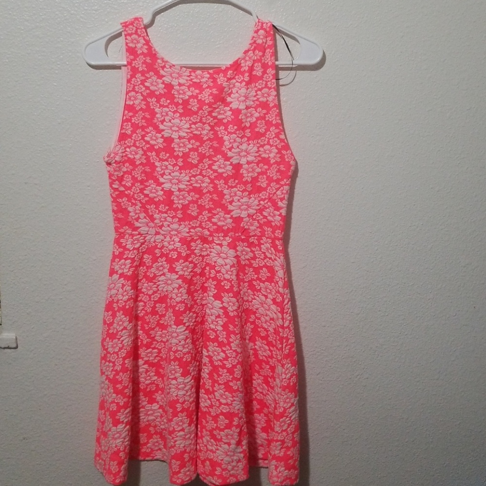 Bright Pink and white Messy Floral Midi dress